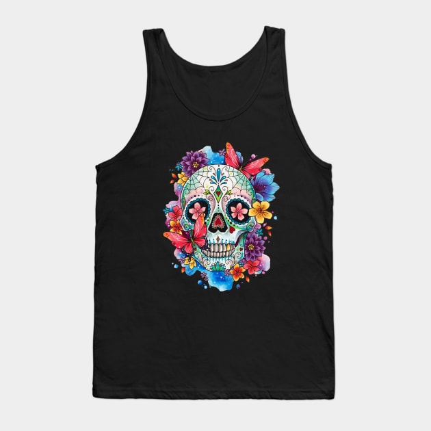 Floral Candy Skull Design by Lorna Laine Tank Top by Lorna Laine